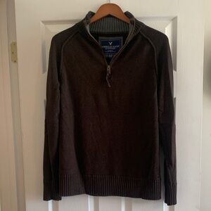 American Eagle Outfitters Men's Dark Brown Zip-Up Sweater